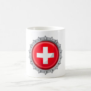 Swiss Flag Bottle Cap Red and White Cross Coffee Mug