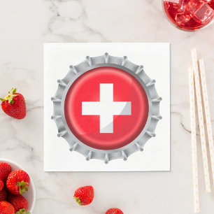 Swiss Flag Bottle Cap Red and White Cross Napkins