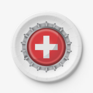 Swiss Flag Bottle Cap Red and White Cross Paper Plates