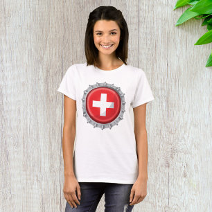 Swiss Flag Bottle Cap Red and White Cross T-Shirt