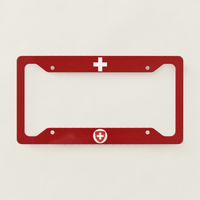 Swiss flag-coat of arms license plate frame (Front)