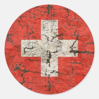 Swiss Flag, Distressed Classic Round Sticker