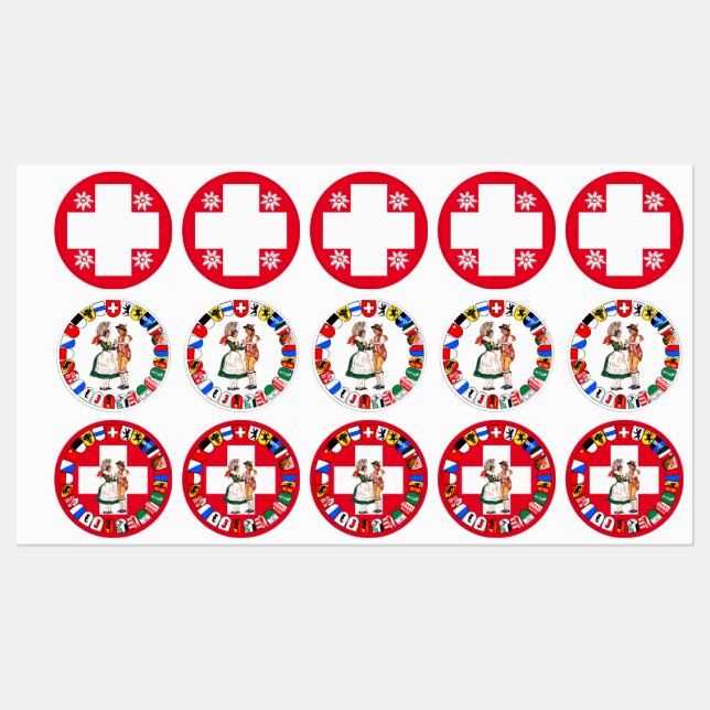 Swiss flag, edelweiss, cantons and dancers labels (Sheet)