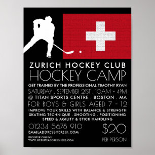 Swiss Flag, Hockey Player, Camp Advertising Poster
