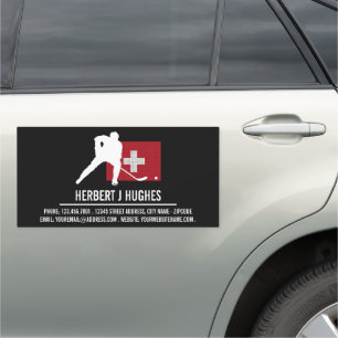 Swiss Flag, Hockey Player, Hockey Coach Car Magnet