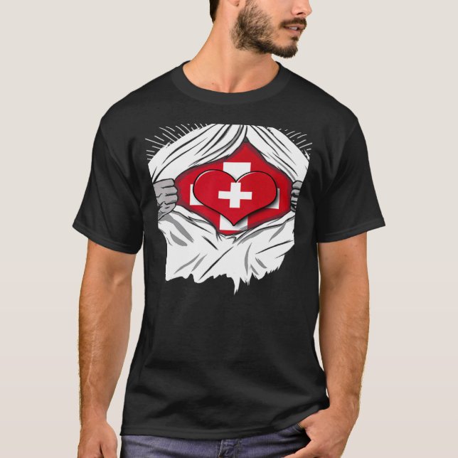 Swiss flag home of Switzerland   T-Shirt (Front)