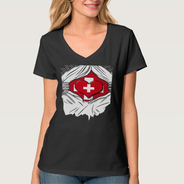 Swiss flag home of Switzerland   T-Shirt (Front)