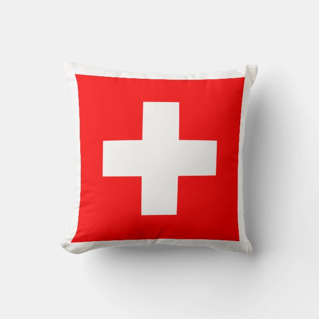 Swiss Flag I Love Switzerland Red and White Throw Pillow (Front)