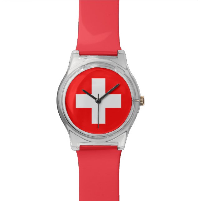 Swiss Flag - I Love Switzerland Wristwatch (Close Up)