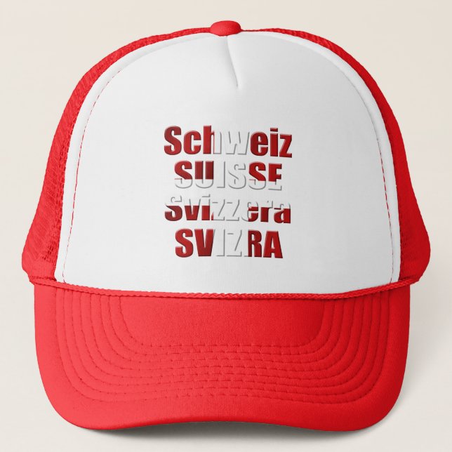 Swiss Flag of Switzerland Official languages Gift Trucker Hat (Front)
