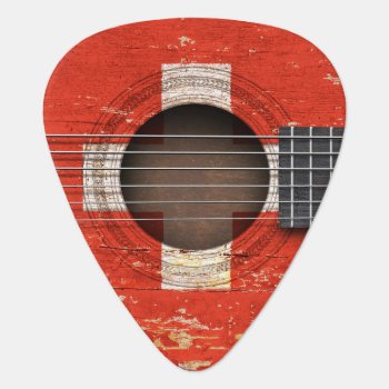 Swiss Flag On Old Acoustic Guitar Guitar Pick by UniqueFlags at Zazzle