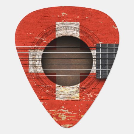 Swiss Flag On Old Acoustic Guitar Guitar Pick