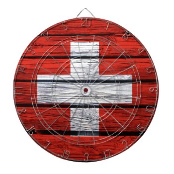 Swiss Flag Rustic Wood Bag Dart Board by SnappyDressers at Zazzle