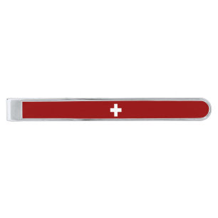 Swiss flag silver finish tie bar