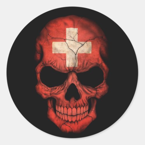 Swiss Flag Skull on Black Classic Round Sticker