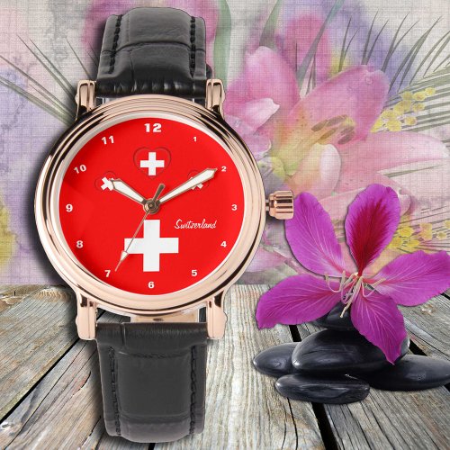 Swiss Flag  Switzerland fashion Heart  patriots Watch