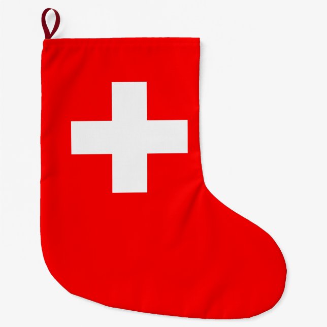 Swiss Flag (Switzerland) Large Christmas Stocking (Front)