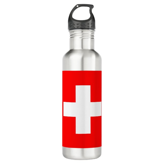 Swiss Flag (Switzerland) Stainless Steel Water Bottle (Front)