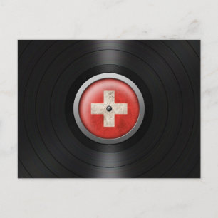 Swiss Flag Vinyl Record Album Graphic Postcard