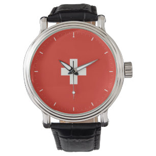 Swiss Flag White Cross Minimal Red Dial Watch
