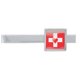 Swiss heart silver finish tie bar