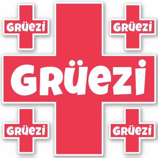 Swiss Hello Gruezi Five Separate Die-Cut Stickers (Front)
