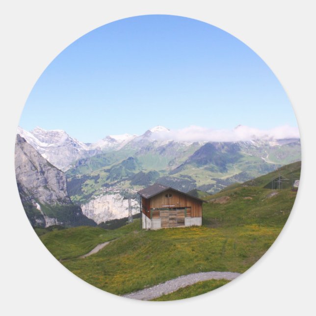 Swiss house and alps classic round sticker (Front)