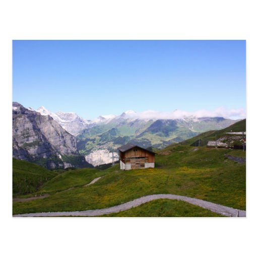 Swiss house and alps postcard | Zazzle