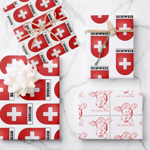 Swiss Inspired Wrapping Paper Flat Sheet Set of 3