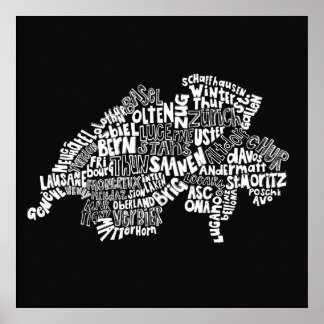 Swiss map ink art print