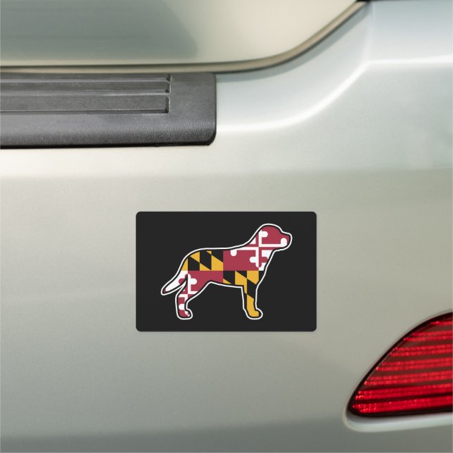 Swiss Mountain Dog Silhouette with Maryland Flag Car Magnet (In Situ)
