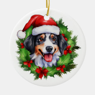 Swiss Mountain Dog Wreath Ceramic Ornament