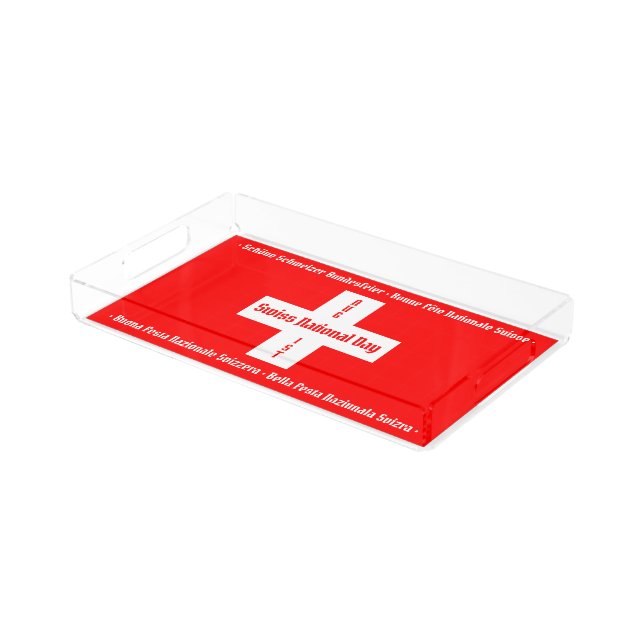 Swiss National Day in Four Languages Swiss Flag Acrylic Tray (Angled)