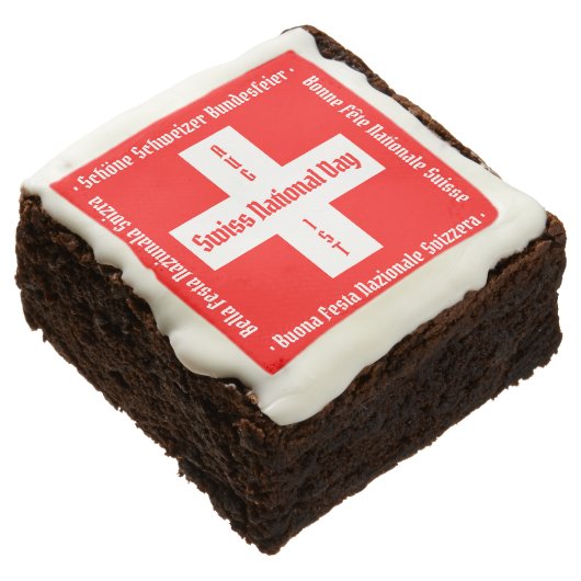 Swiss National Day in Four Languages Swiss Flag Brownie (Angled)