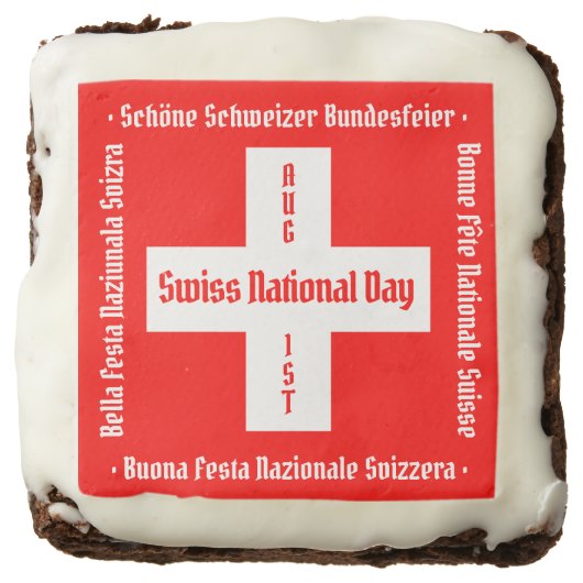 Swiss National Day in Four Languages Swiss Flag Brownie (Front)