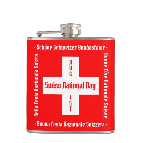 Swiss National Day in Four Languages Swiss Flag Flask