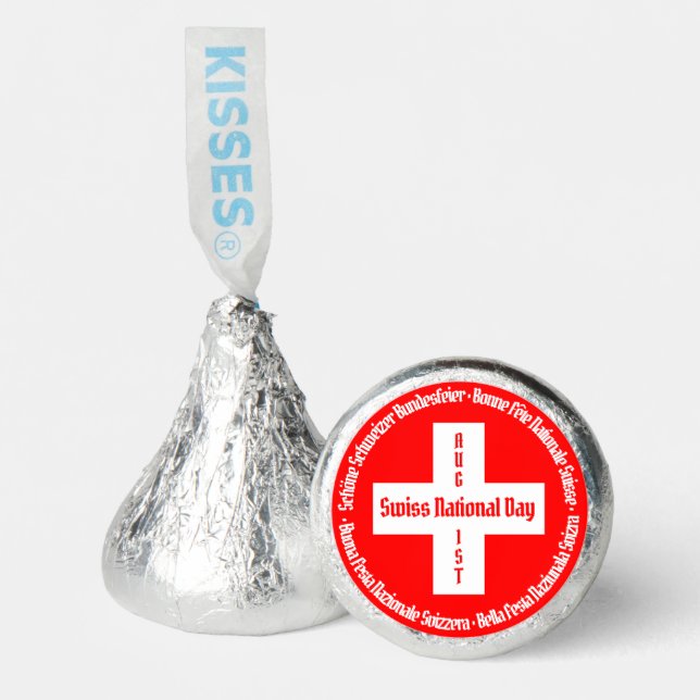 Swiss National Day in Four Languages Swiss Flag Hershey®'s Kisses® (Front)
