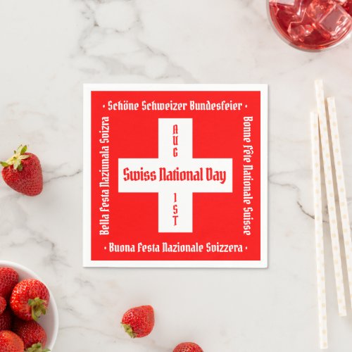 Swiss National Day in Four Languages Swiss Flag Napkins
