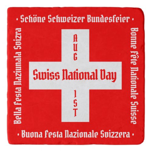 Swiss National Day in Four Languages Swiss Flag Trivet