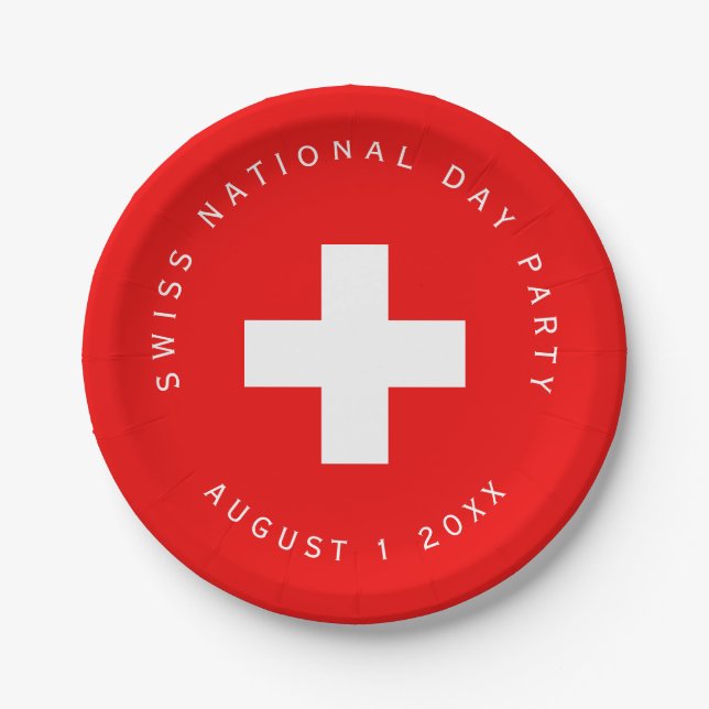 Swiss National Day Party Swiss Flag Paper Plates (Front)