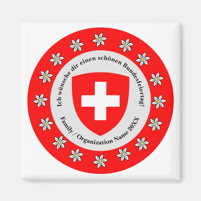 Swiss National Day Switzerland Flag Edelweiss   Magnet (Front)
