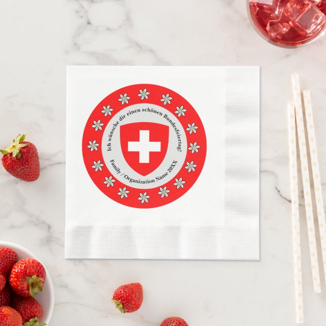 Swiss National Day Switzerland Flag Edelweiss Napkins (Insitu)