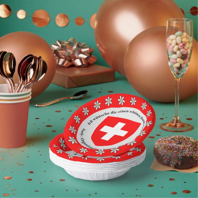 Swiss National Day Switzerland Flag Edelweiss      Paper Bowls (Multi)