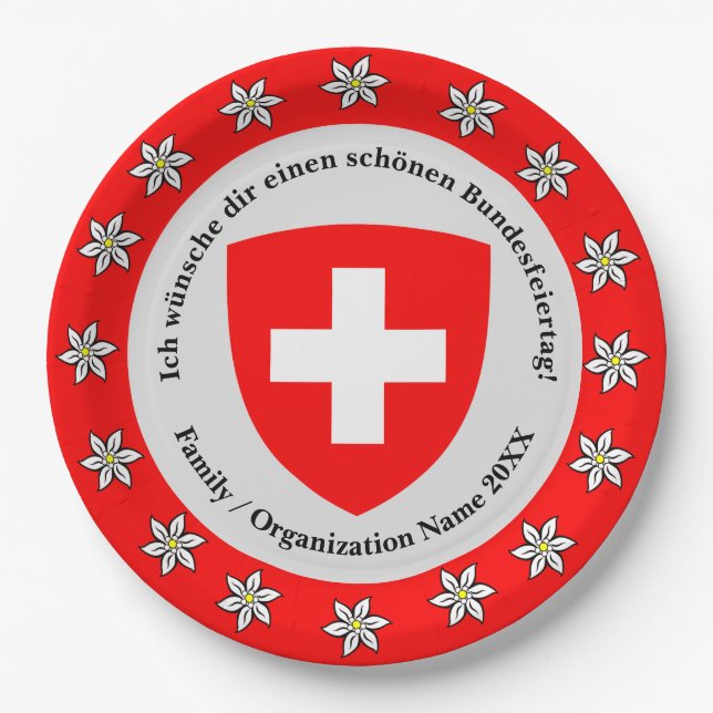 Swiss National Day Switzerland Flag Edelweiss      Paper Plates (Front)