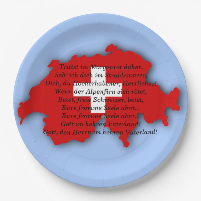 Swiss National Day, Switzerland, Swiss Psalm, Flag Paper Plates (Front)