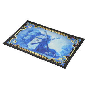 Swiss/Norwegian/Holland windmill delft blue Cloth Placemat