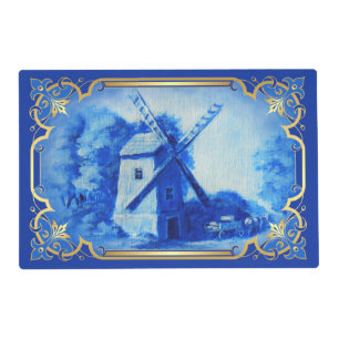 Swiss/Norwegian/Holland windmill delft blue Placemat