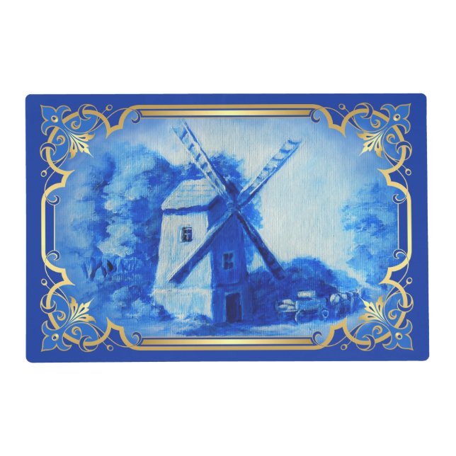 Swiss/Norwegian/Holland windmill delft blue Placemat (Front)