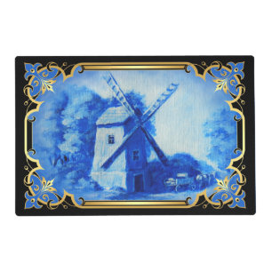 Swiss/Norwegian/Holland windmill delft blue Placemat
