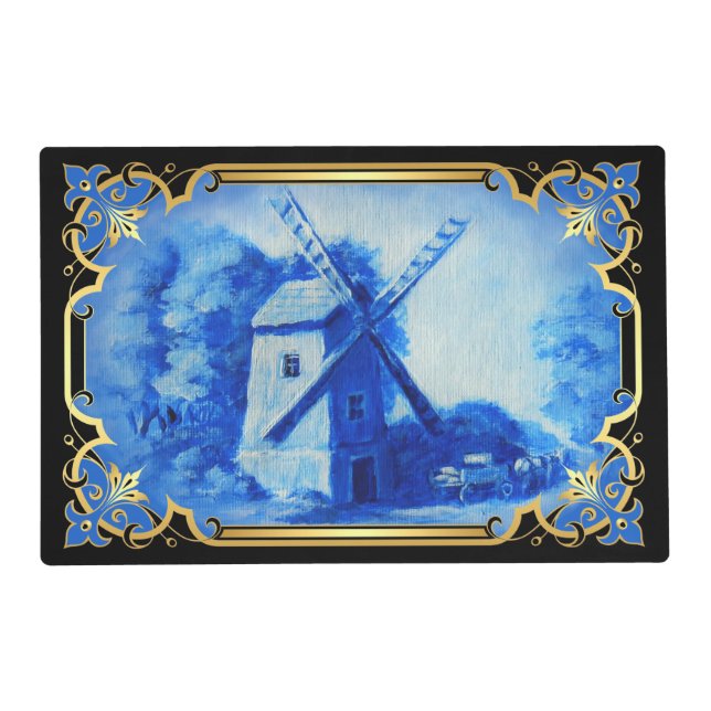 Swiss/Norwegian/Holland windmill delft blue Placemat (Front)
